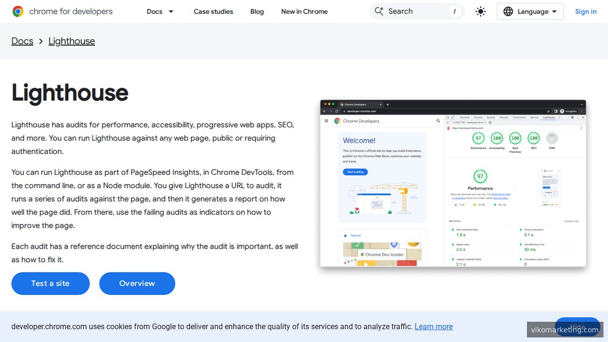 Google Lighthouse Dokumentation auf developer.chrome.com – kostenloses SEO- und Performance-Analyse-Tool direkt im Chrome-Browser