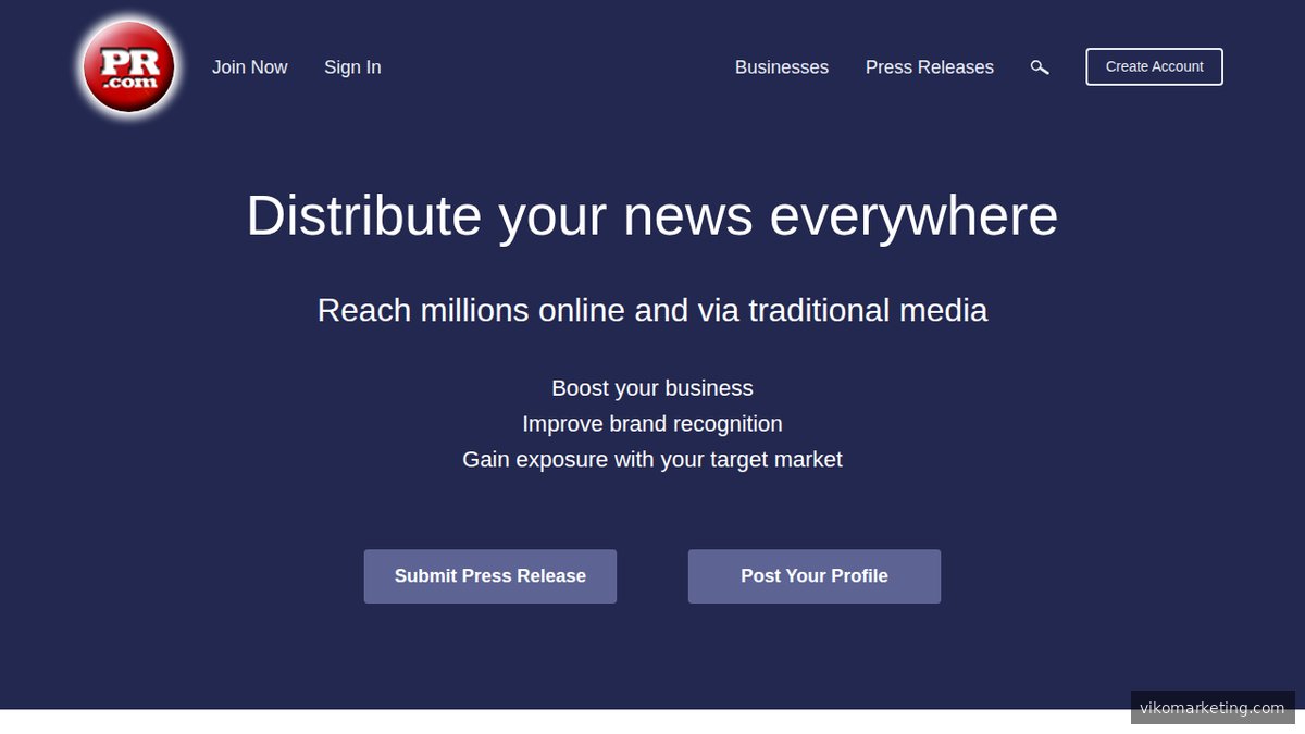 PR.com Homepage – Klassischer Pressemitteilungs-Dienst für SEO und Öffentlichkeitsarbeit
