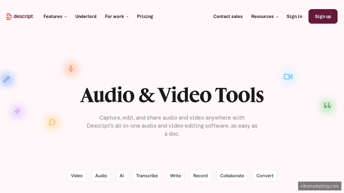 Screenshot of www.descript.com features page