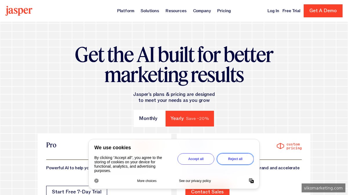 Screenshot of www.jasper.ai pricing page