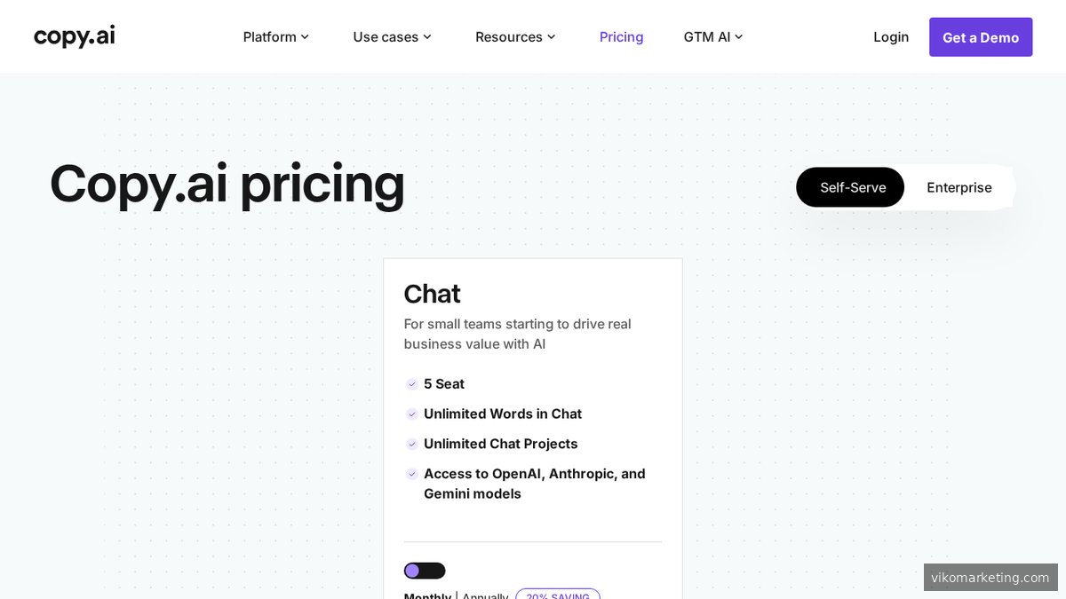Screenshot of www.copy.ai pricing page