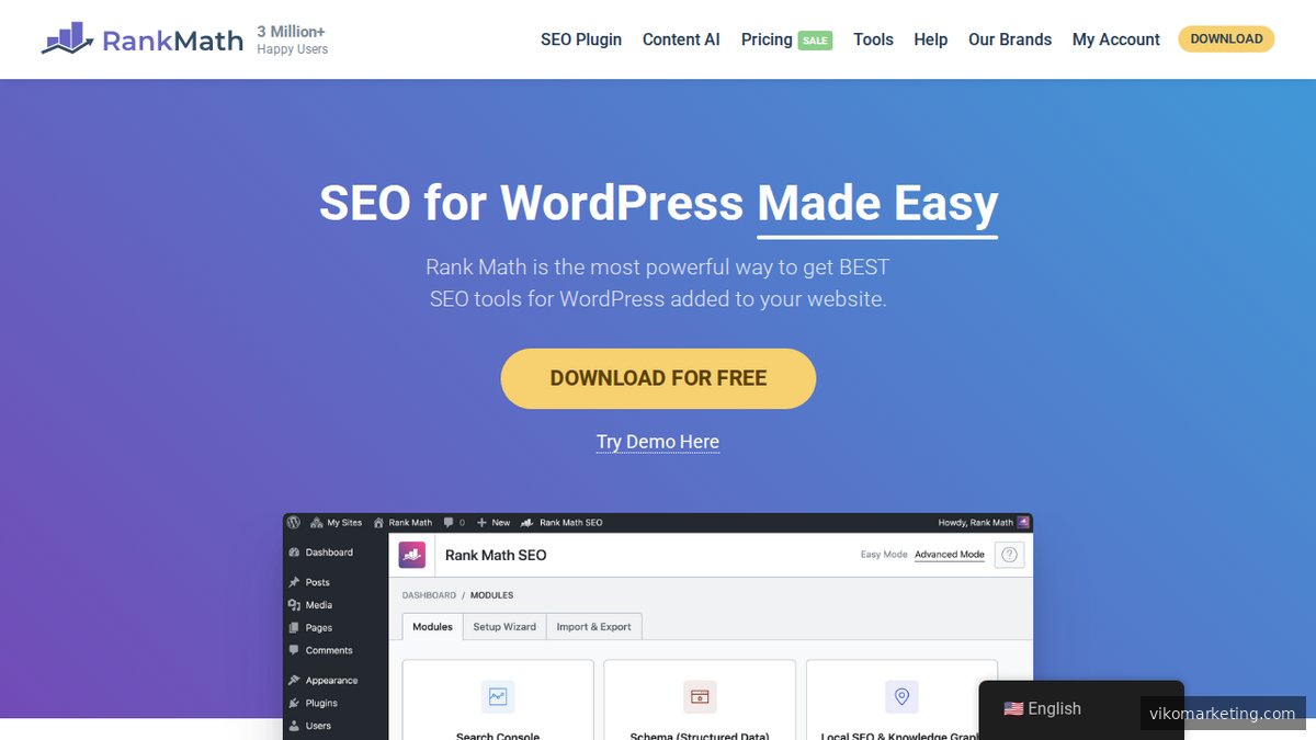 Rank Math SEO-Plugin – Übersicht der Funktionen auf der offiziellen Website