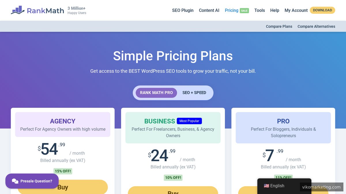 Rank Math Preisübersicht – Free- und Pro-Lizenzoptionen im Vergleich