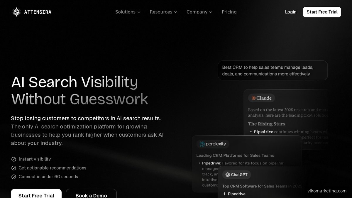 Attensira Homepage – GEO-Optimierungsplattform für KI-Suchsichtbarkeit