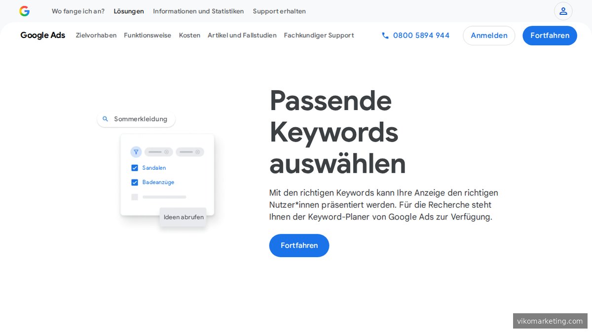 Startseite des Google Keyword Planners auf ads.google.com