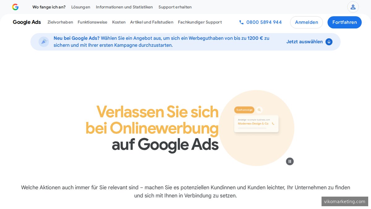 Preisübersicht auf ads.google.com – der Google Keyword Planner ist kostenlos über ein Google Ads Konto zugänglich