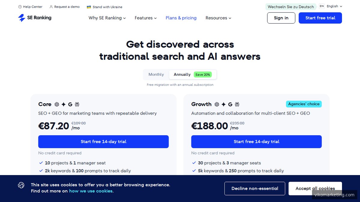 SE Ranking Preisübersicht – aktuelle Pakete und Tarife auf seranking.com