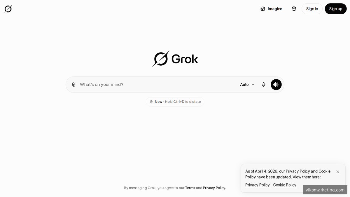 Screenshot der Grok-Homepage – KI-Assistent von xAI für Faktenprüfung und Recherche