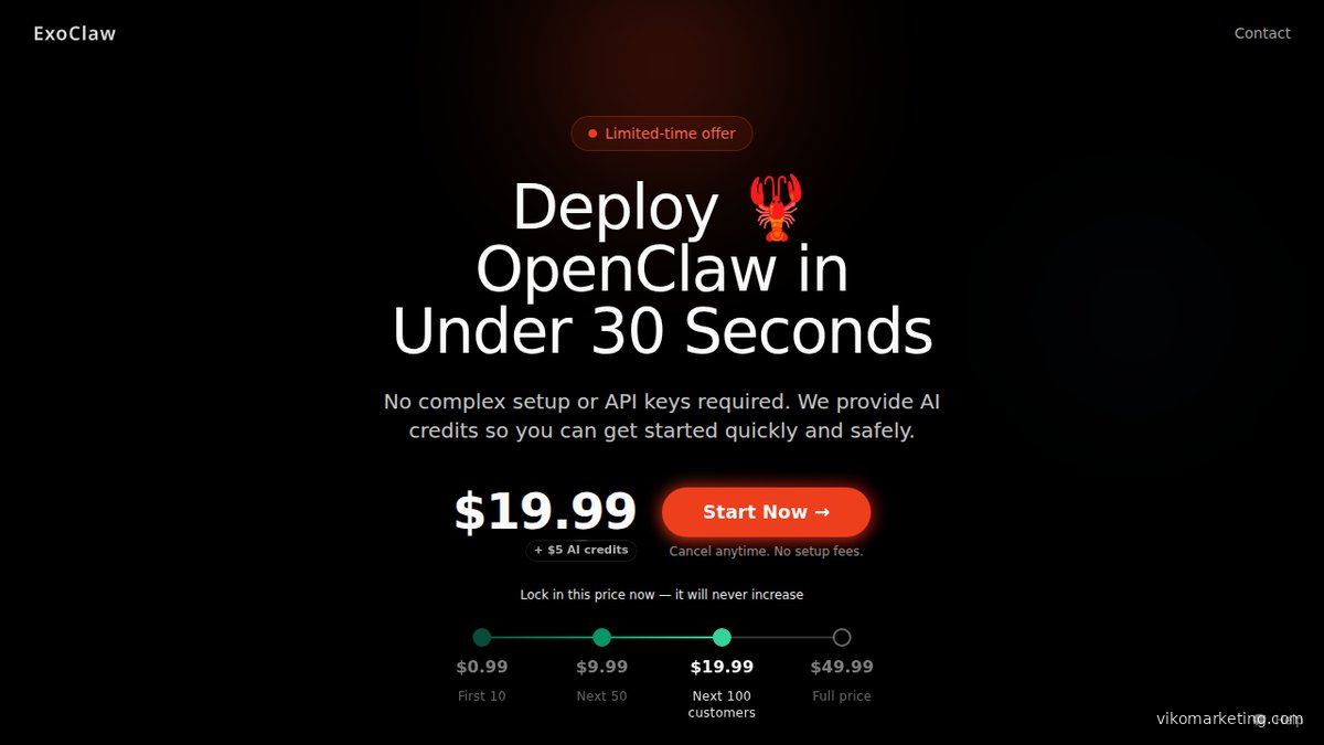 Screenshot der ExoClaw-Homepage mit der KI-Agent-Plattform für AI-Visibility-Monitoring