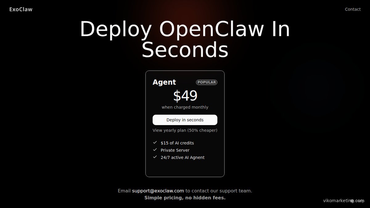 Screenshot der ExoClaw-Preisseite mit den Pricing-Optionen für AI-Visibility-Monitoring