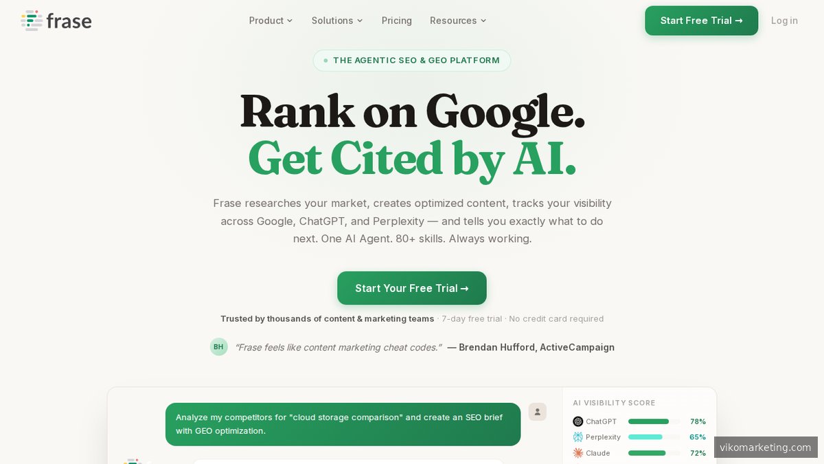 Screenshot of www.frase.io homepage page