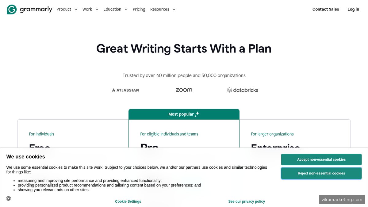 Screenshot of www.grammarly.com pricing page