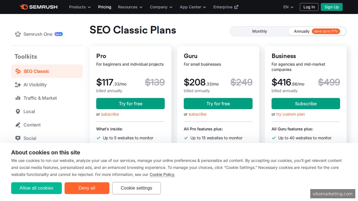 Semrush Preisübersicht – aktuelle Tarife und Abonnement-Optionen im Vergleich