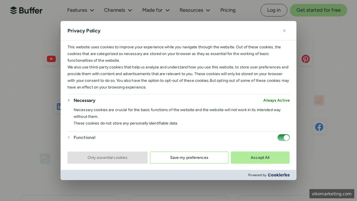 Buffer Startseite – Social-Media-Planungs- und Veröffentlichungstool für Creator und Solo-Marketer