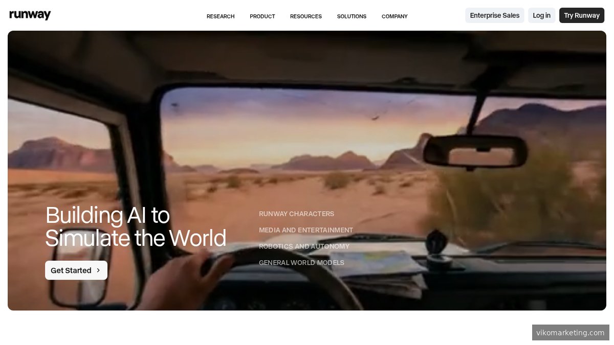 Screenshot der Runway-Startseite mit KI-Videogenerierungs-Features