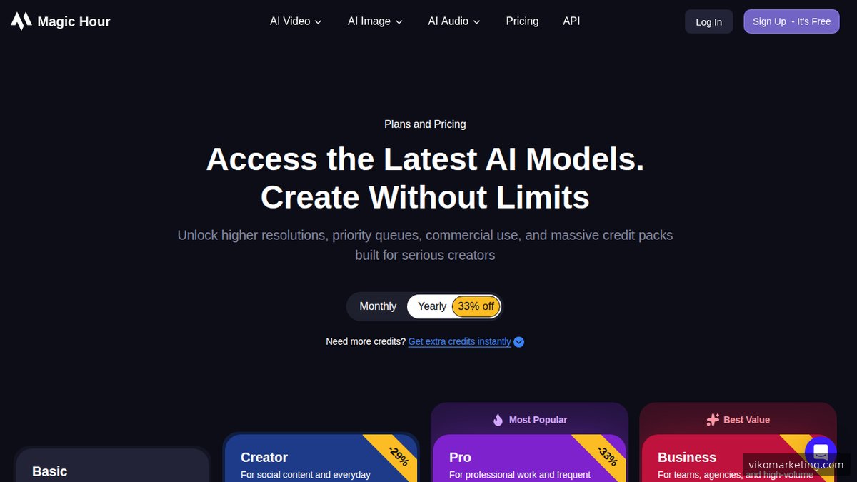 Screenshot der MagicHour-Preisseite mit verfügbaren Abonnementplänen