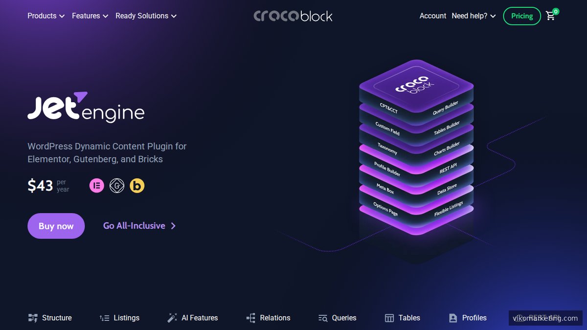JetEngine Plugin-Übersicht auf der Crocoblock-Website