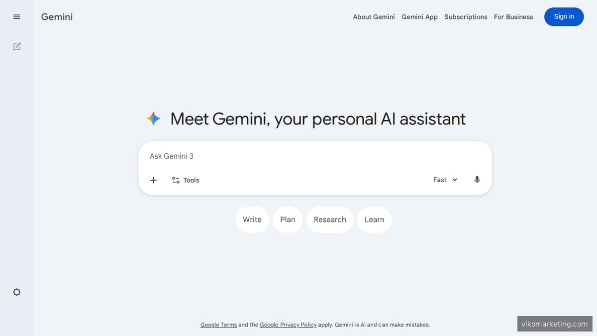 Screenshot of gemini.google.com homepage page