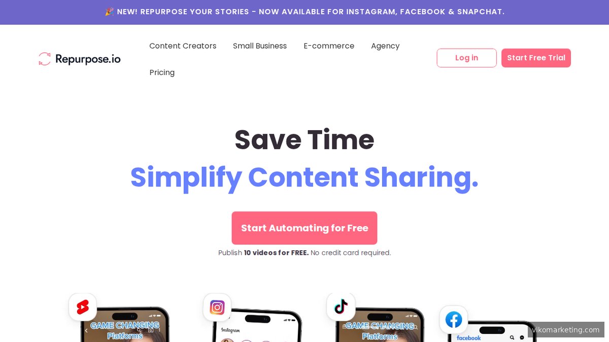 Screenshot of repurpose.io homepage page