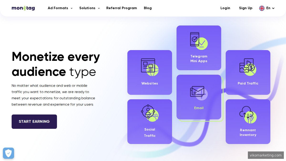 Monetag Startseite – Publisher-Monetarisierungsplattform für Traffic-Qualität und Markensicherheit