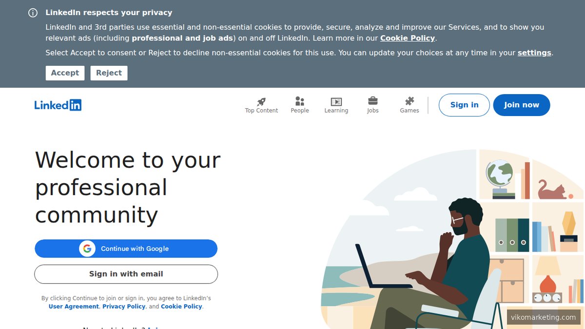 LinkedIn Startseite – Business-Netzwerk als Referenz für qualitativ hochwertigen Traffic mit hoher Conversion-Rate