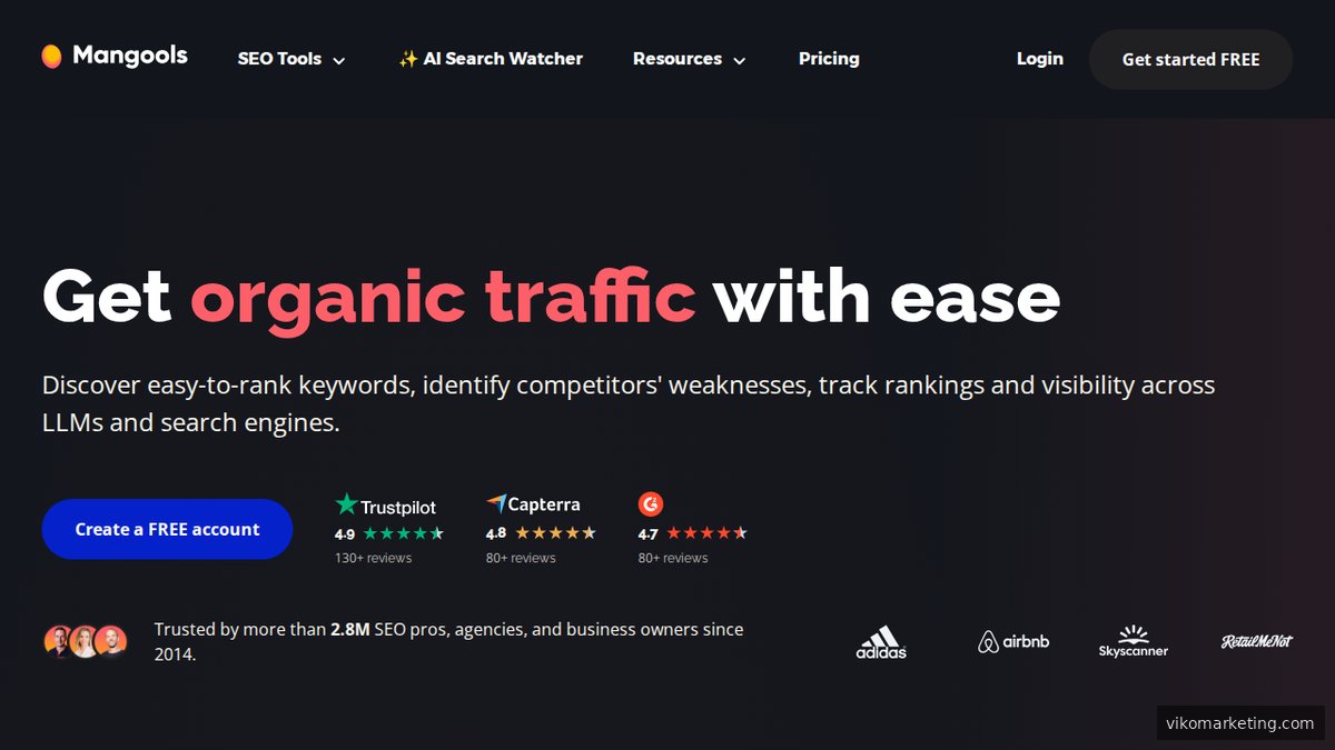 Mangools Startseite – SEO-Tool für Einsteiger mit benutzerfreundlicher Oberfläche