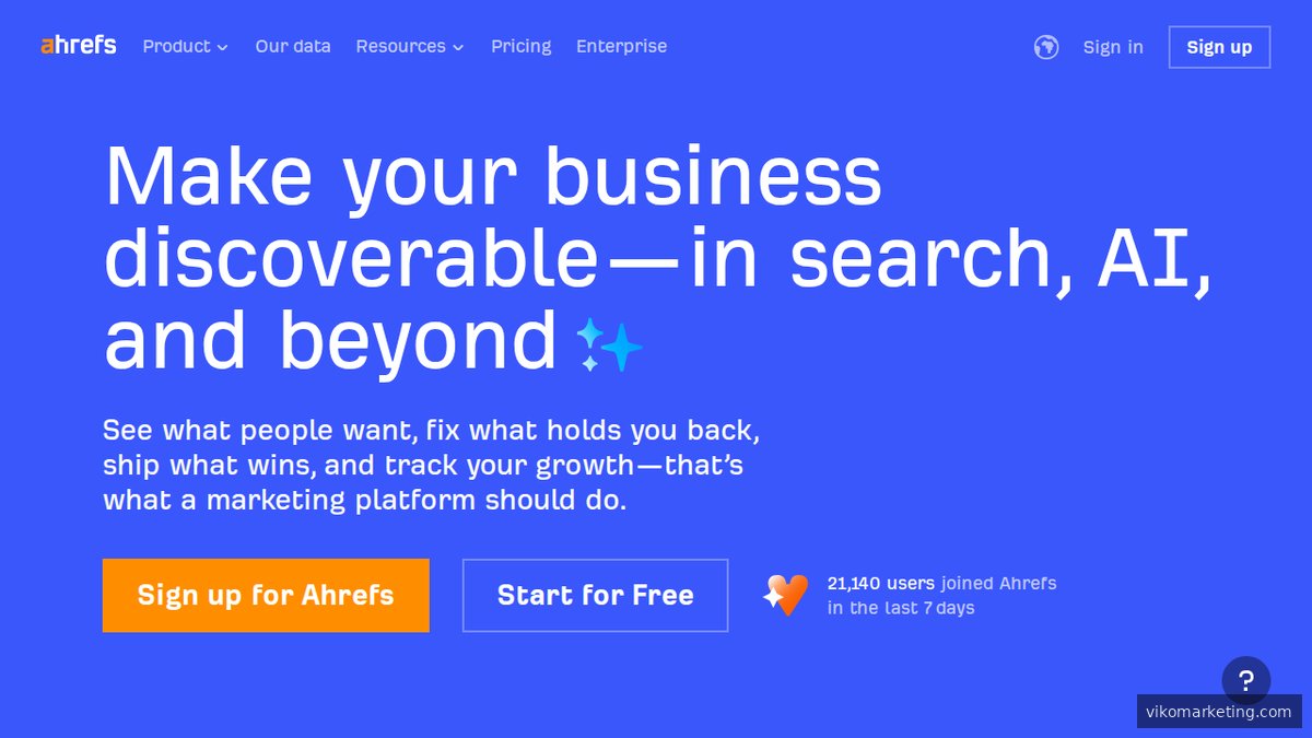 Ahrefs Startseite – SEO- und Backlink-Analyse-Tool